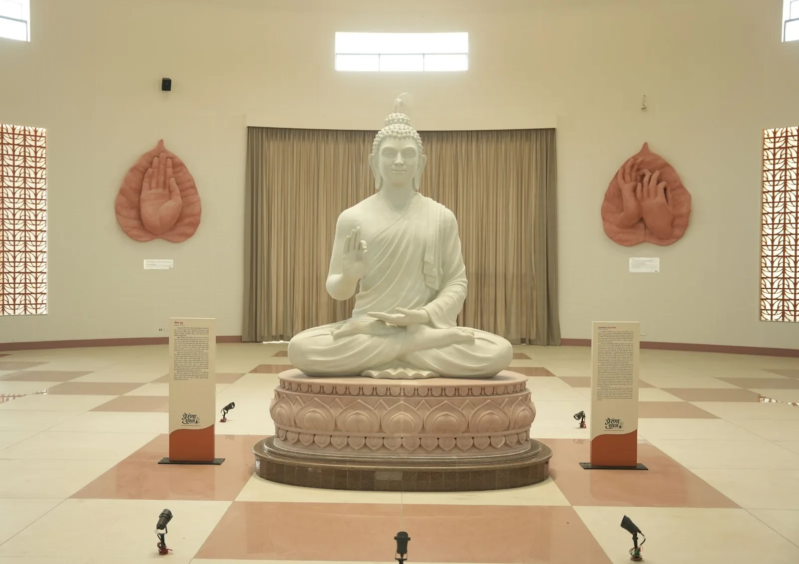 Gautama Buddha statue inside the Prerna Sthal hall, front view