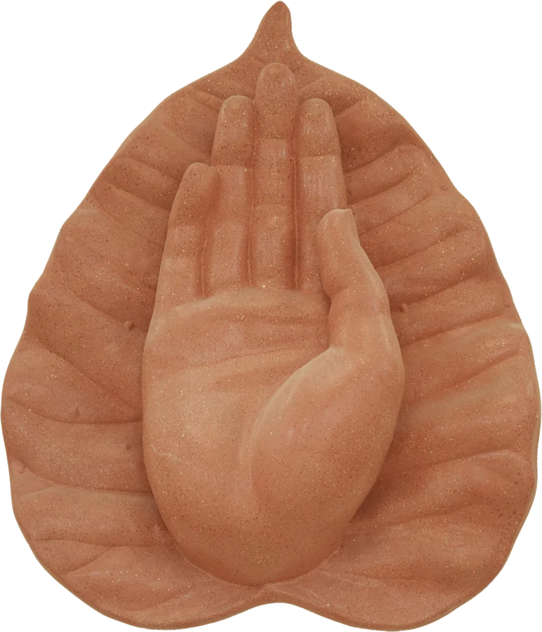 Abhayamudra | Calming Gesture: relief sculpture on a Bodhi leaf