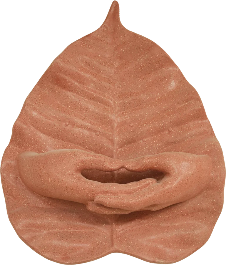 Dhyanamudra | Meditation Gesture: relief sculpture on a Bodhi leaf
