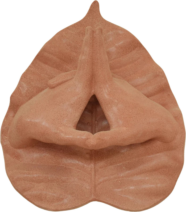 Uttarabodhimudra | Enlightenment Gesture: relief sculpture on a Bodhi leaf